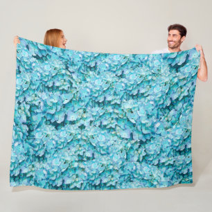 Magnificent, turquoise hydrangea blossoms fleece blanket