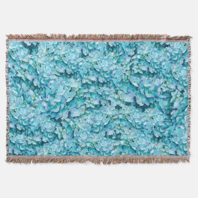 Magnificent, turquoise hydrangea blossoms throw blanket (Front)