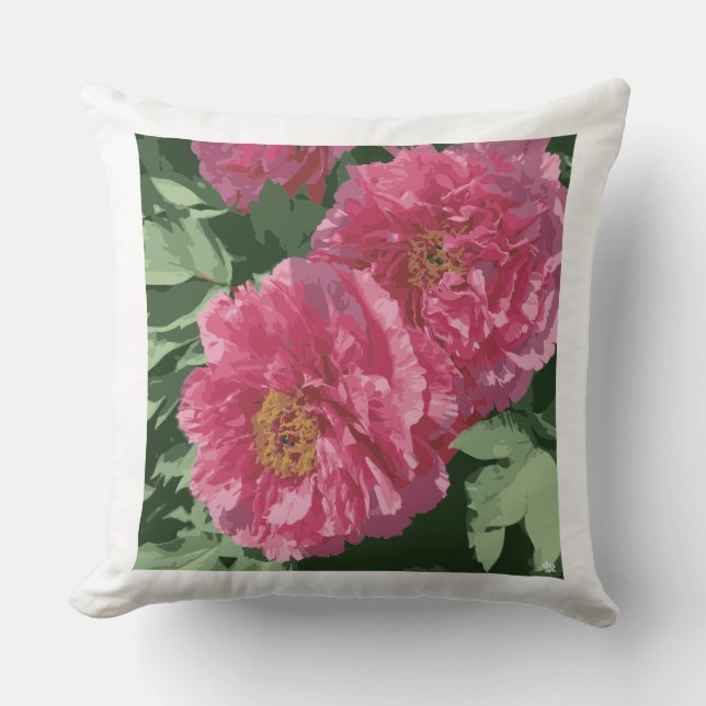 Magnificent vibrant pink peony on throw pillow. cushion (Front)