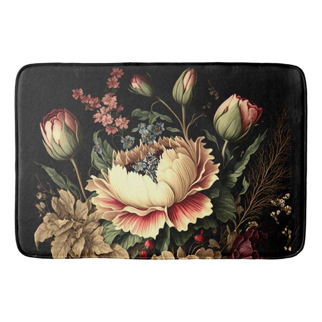 Magnificent Vintage Floral Arrangement  Bath Mat (Front)