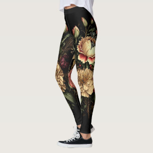 Magnificent Vintage Floral Arrangement Leggings