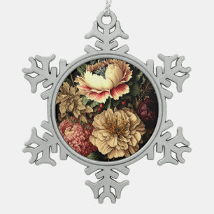 Magnificent Vintage Floral Arrangement  Snowflake Pewter Christmas Ornament