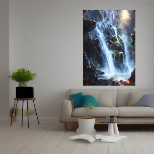Magnificent waterfall in the forest     AI Art  Poster