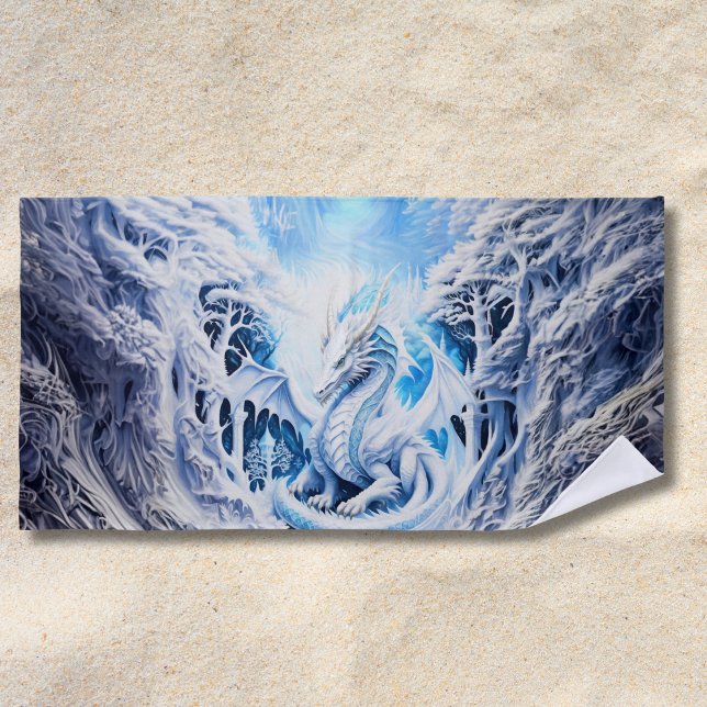 Magnificent White Dragon Fantasy Beach Towel (Creator Uploaded)