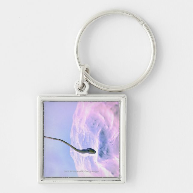 Magnified look at a sperm fertilising an egg key ring (Front)