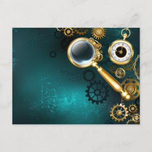 Magnifier in Steampunk Style Announcement Postcard