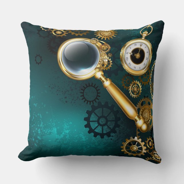 Magnifier in Steampunk Style Cushion (Front)