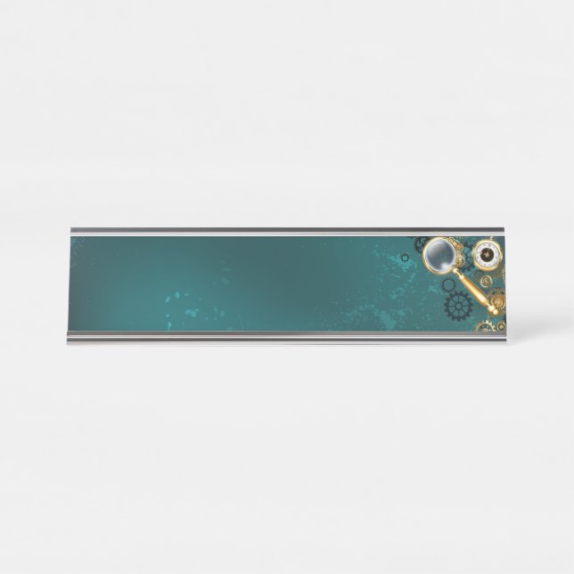Magnifier in Steampunk Style Desk Name Plate (Front)