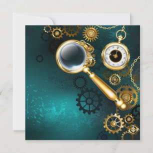 Magnifier in Steampunk Style Holiday Card
