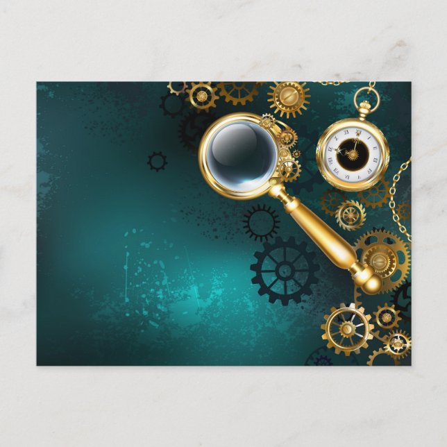 Magnifier in Steampunk Style Holiday Postcard (Front)