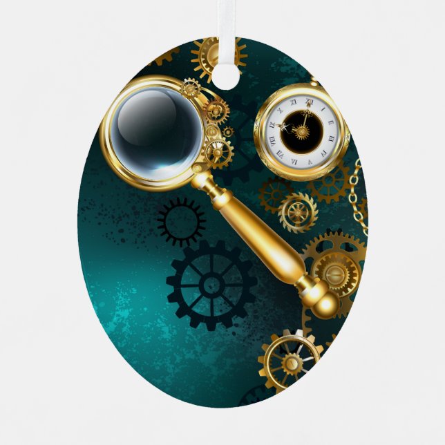Magnifier in Steampunk Style Metal Tree Decoration (Front)