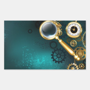 Magnifier in Steampunk Style Rectangular Sticker