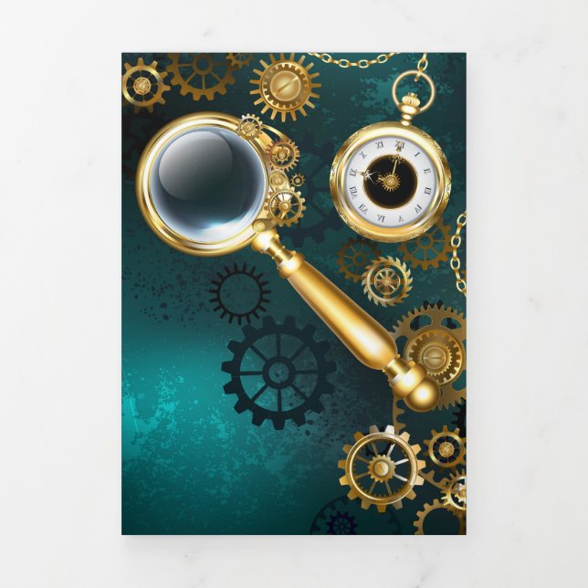Magnifier in Steampunk Style Tri-Fold Announcement (Cover)