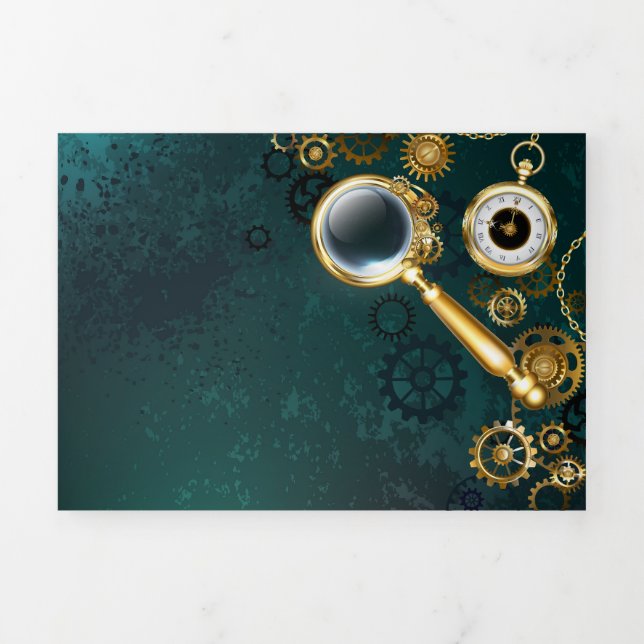 Magnifier in Steampunk Style Tri-Fold Holiday Card (Cover)