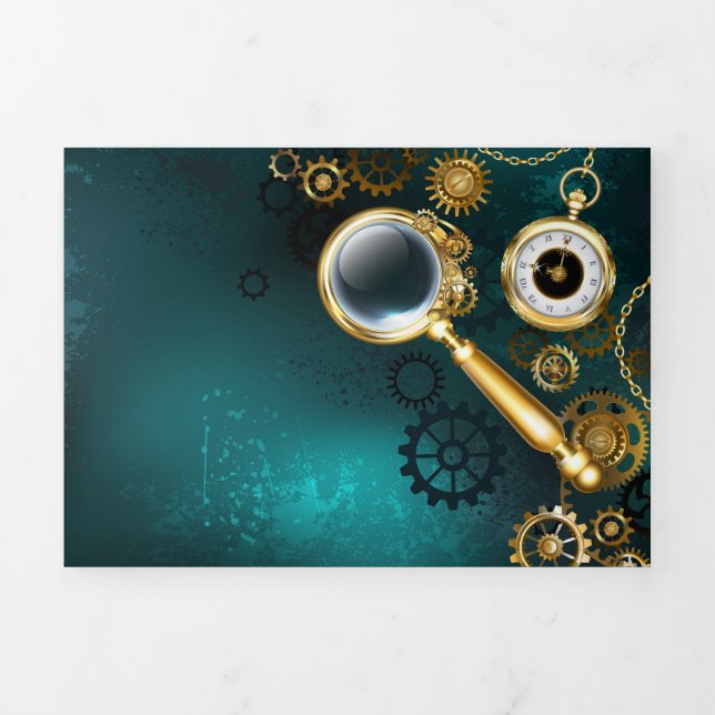 Magnifier in Steampunk Style Tri-Fold Invitation (Cover)