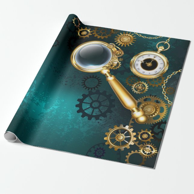 Magnifier in Steampunk Style Wrapping Paper (Unrolled)