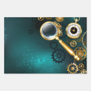 Magnifier in Steampunk Style Wrapping Paper Sheet