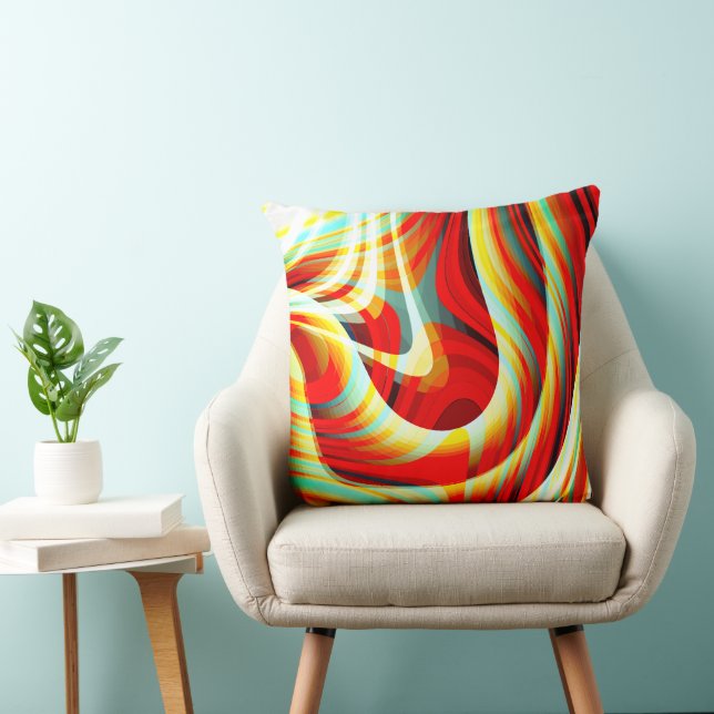 Magnifying curved red strokes overlapping in mess  cushion (Chair)