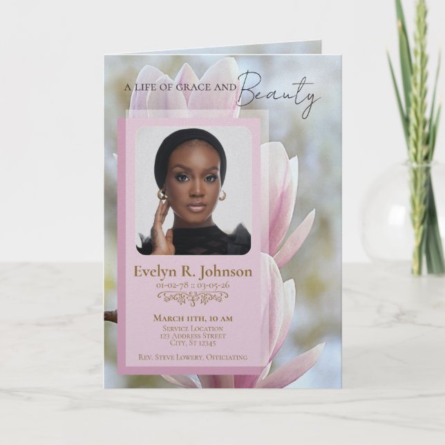 Magnolia 5-Photo Bifold Funeral Program Invitation (Front)