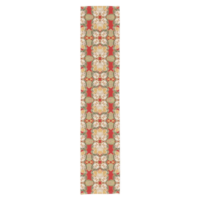 Magnolia Abstract Design with Red Background Short Table Runner (Front)