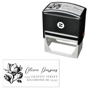 Magnolia address design self-inking stamp
