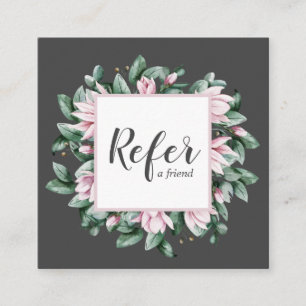 Magnolia and Eucalyptus floral frame dark grey Referral Card