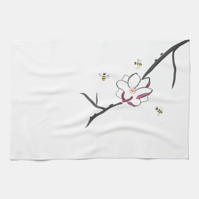 Magnolia and Honey Bees Tea Towel (Horizontal)