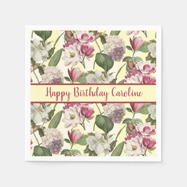 Magnolia and Hydrangea Flowers Southern Napkin (Front)