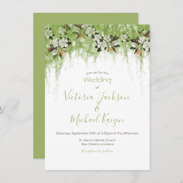 Magnolia and Moss Vines Southern Wedding Invitation (Front/Back)