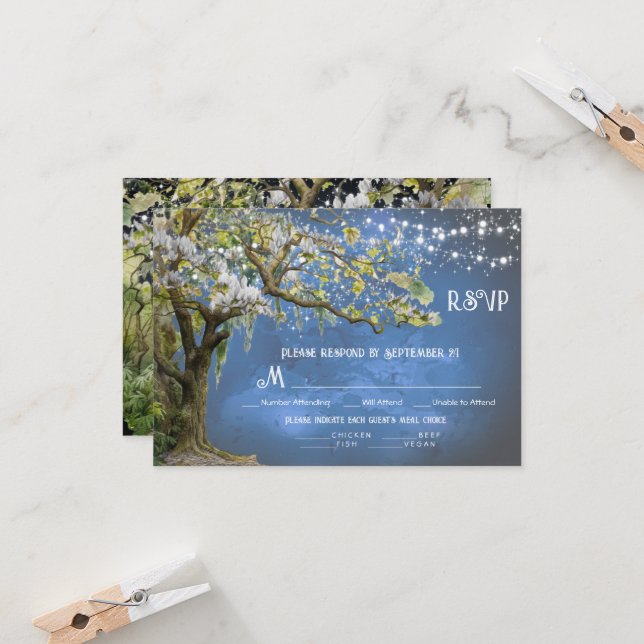 Magnolia and Moss Wedding RSVP Meal Choice Card (Front/Back In Situ)
