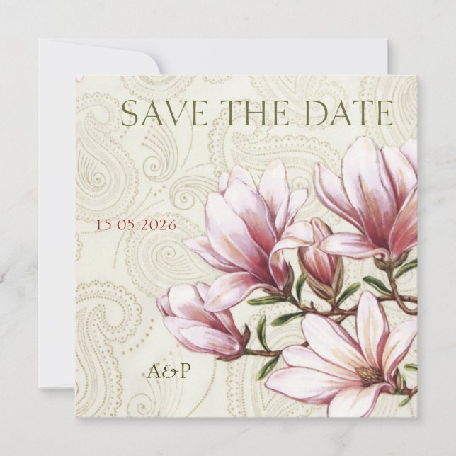 Magnolia and Paisley Wedding Save the Date (Front)