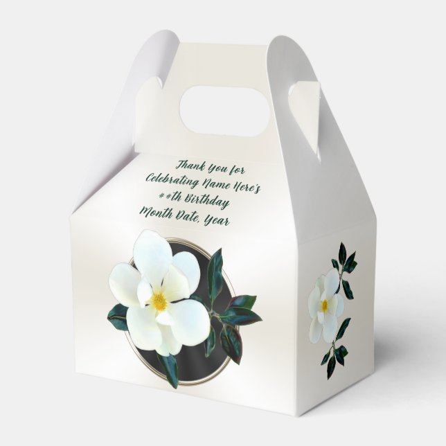 Magnolia Birthday Personalised Favour Boxes for He (Front Side)