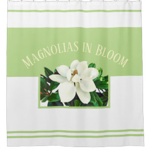 Magnolia Bloom   Green & White Shower Curtain