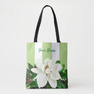 Magnolia Bloom Personalised Green & White Tote Bag