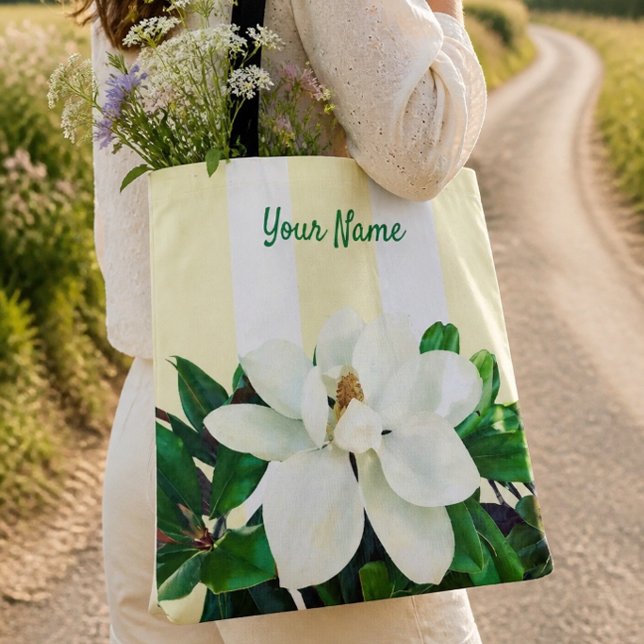 Magnolia Bloom | Personalised Yellow & White Tote Bag (Creator Uploaded)