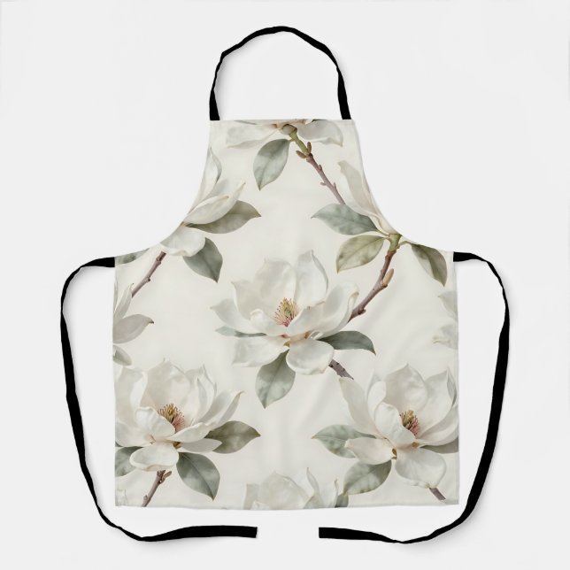 Magnolia Bloom Soft Neutral Pattern Apron (Front)