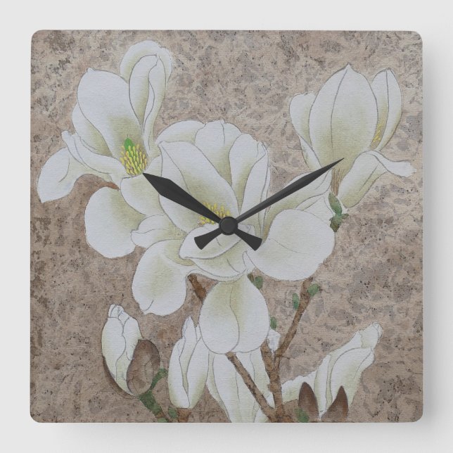 Magnolia Blossom  Square Wall Clock (Front)