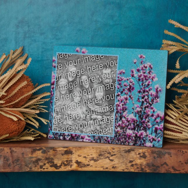 Magnolia Blossoms Blue Sky Art Add Your Own Photo Plaque (Side)
