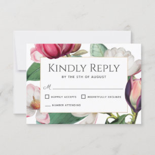 Magnolia Blossoms Elegant Floral Wedding RSVP Card