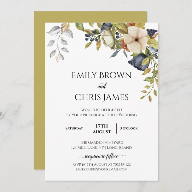 Magnolia Blossoms | Elegant Violet Floral Greenery Invitation (Front/Back)
