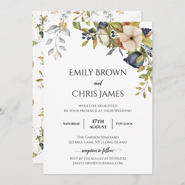 Magnolia Blossoms | Elegant Violet Floral Greenery Invitation (Front/Back)