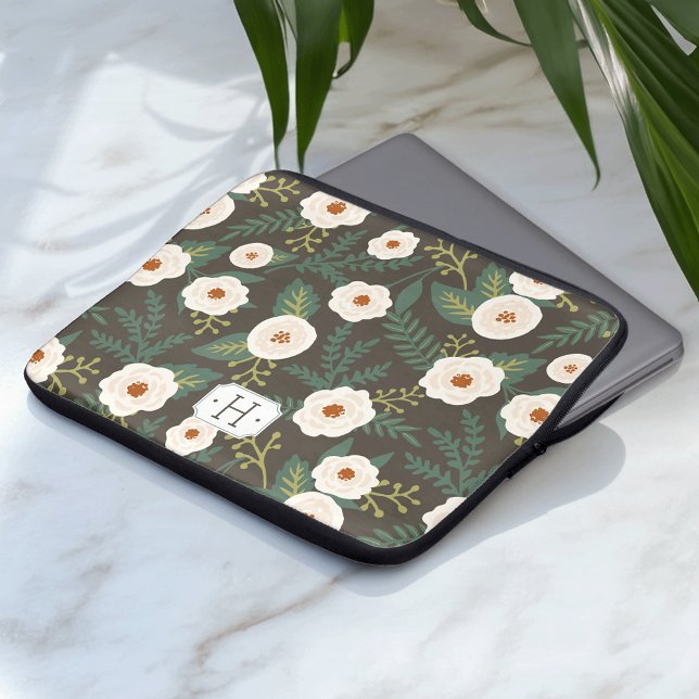 Magnolia Blossoms Floral Monogram Laptop Sleeve (Creator Uploaded)