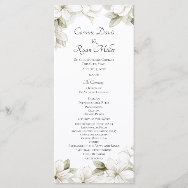 Magnolia Blossoms Spring Wedding Program Programme (Front)