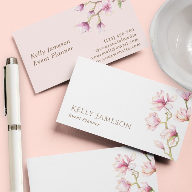 Magnolia | Blush Pink and White Minimalist Floral Business Card (Creator Uploaded)