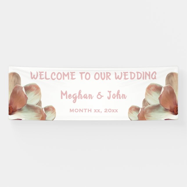 Magnolia Blush - Wedding Banner -  2.5' x 8' (Horizontal)