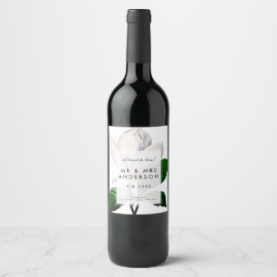 magnolia botanical greenery wedding party bottle wine label