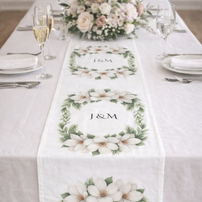 Magnolia Botanical Wreath Wedding Decor Newlyweds Long Table Runner (Creator Uploaded)