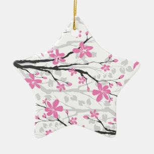 Magnolia branch and pink flowers custom ornament