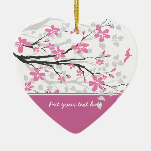 Magnolia branch and pink flowers custom ornament (Front)