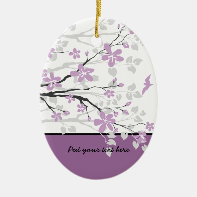 Magnolia branch and purple flowers custom ornament (Front)